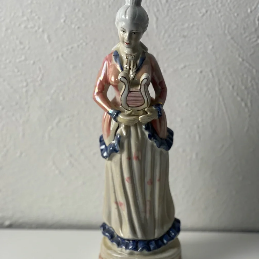 Vintage Victorian Lady Holding a Small Harp